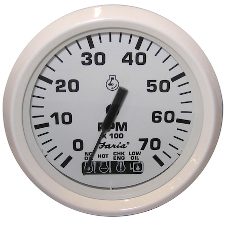 Faria Beede Instruments Dress White 4" Tachometer w/Systemcheck Indicator - 7,000 RPM (G 33150